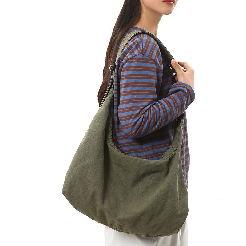Crossbody Bag Women's Retro Large-capacity Trendy Simple Tote Bag Casual Lazy Wind Shoulder Canvas Bag