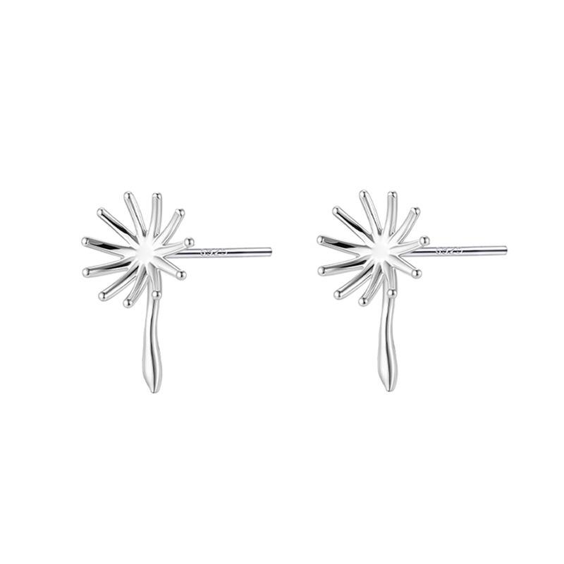 Dandelion Stud Earrings Female Light Luxury Cute Foreign Flower Earbone Studs Beautiful Silver Fireworks Earrings