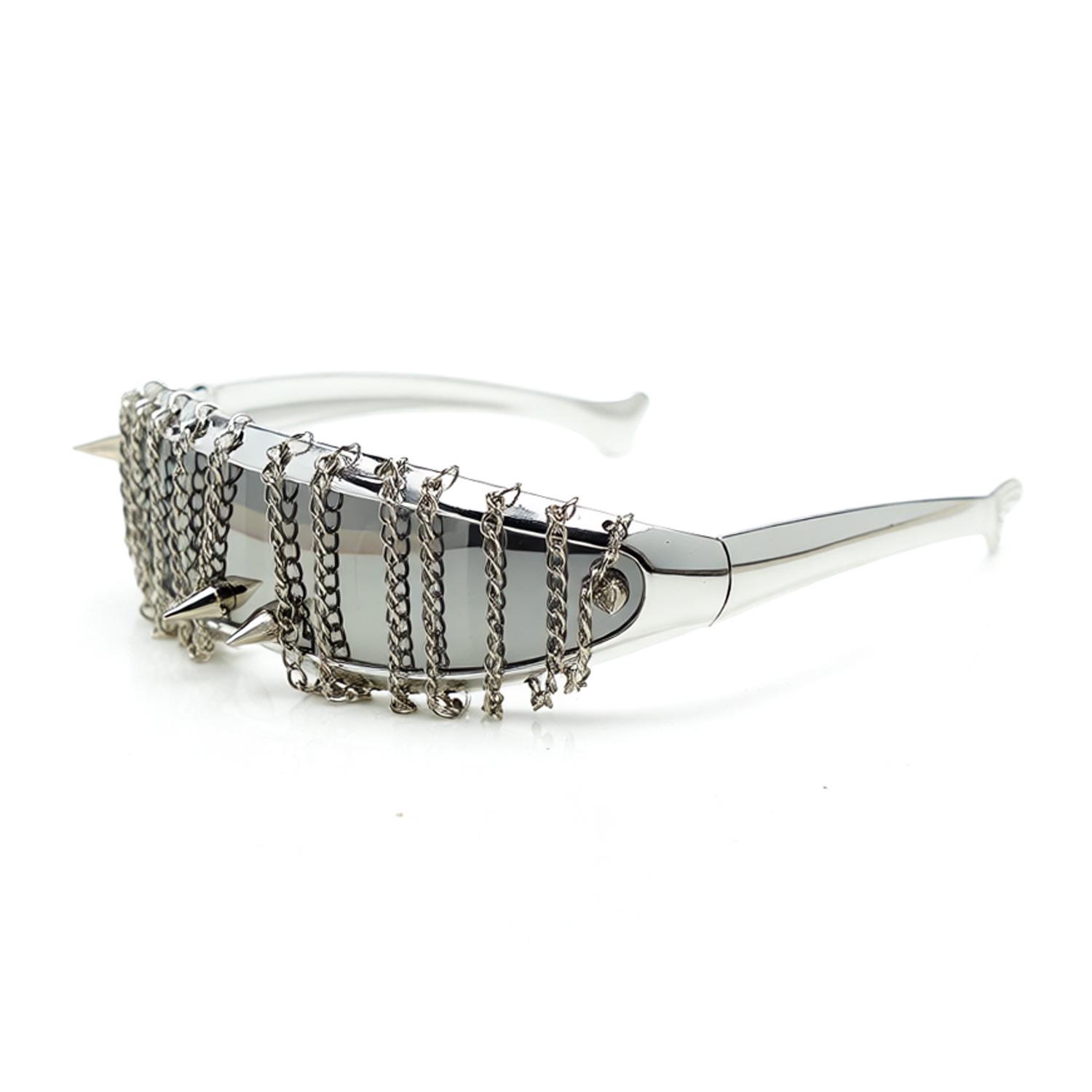 Futuristic Cyberpunk Fringe Chain Sunglasses: Trendy Rivet Design for Nightclubs and Disco