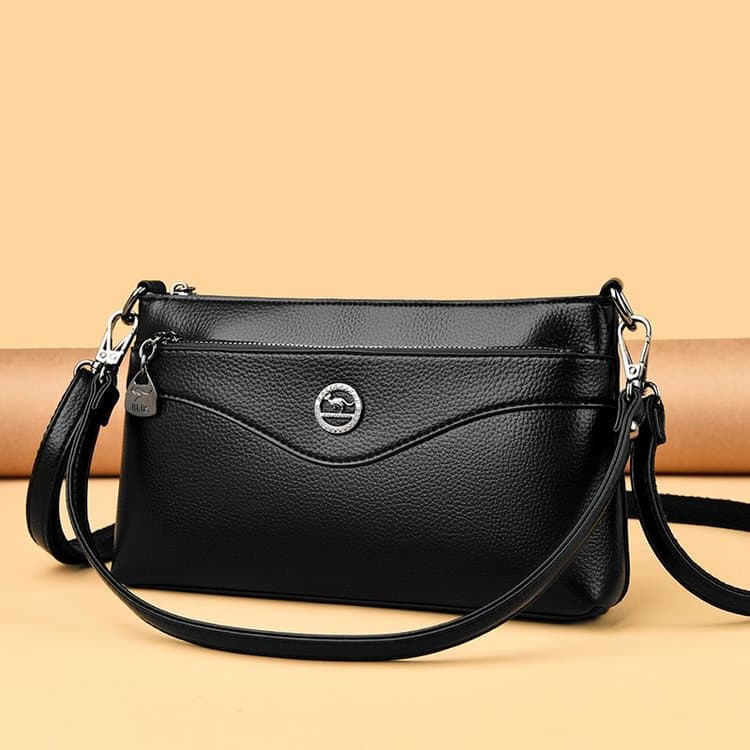 Lychee pattern soft leather messenger bag women s shoulder bag чёрный