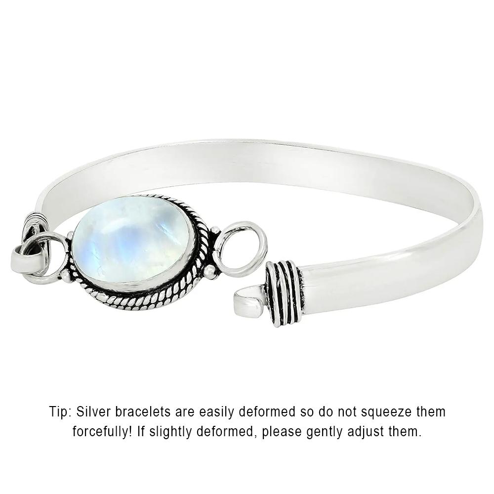 Vintage Silver Natural Oval Moonstone Bangle 7.5 inches Handmade Bangle Fine Jewelry Valentines Gift for Girlfriend Women