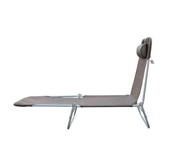 Folding Sun Lounger, Texteline Reclining Sun Bed with 5 Position Adjustable Backrest, Headrest, Coffee