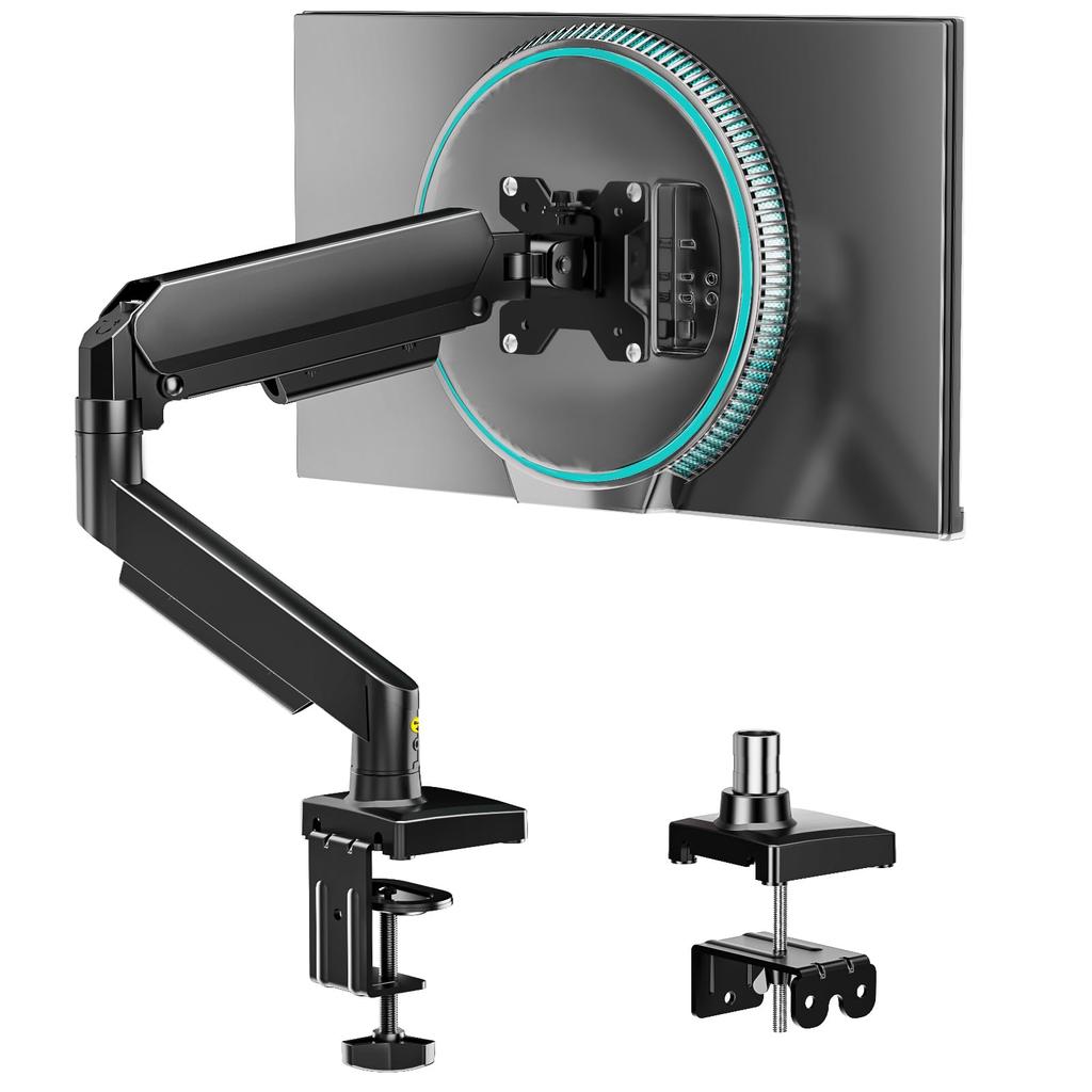 AX WABER Single Monitor PC Monitor Arm for Inch VESA 75x75 100x100 Load Gas Spring Clamp Grommet Suitable for Home and Office Arm, 17-32 Monitors, &