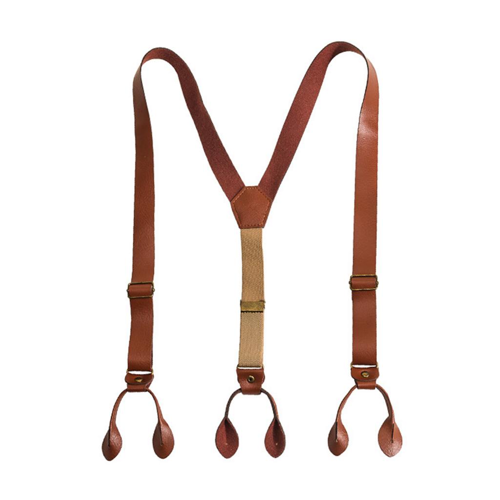 Elegantes Tirantes Clásicos Tirantes Ajustables Cadena de PU Clip Metálico Cinturón de PU Marrón para Boda Ropa de Negocios