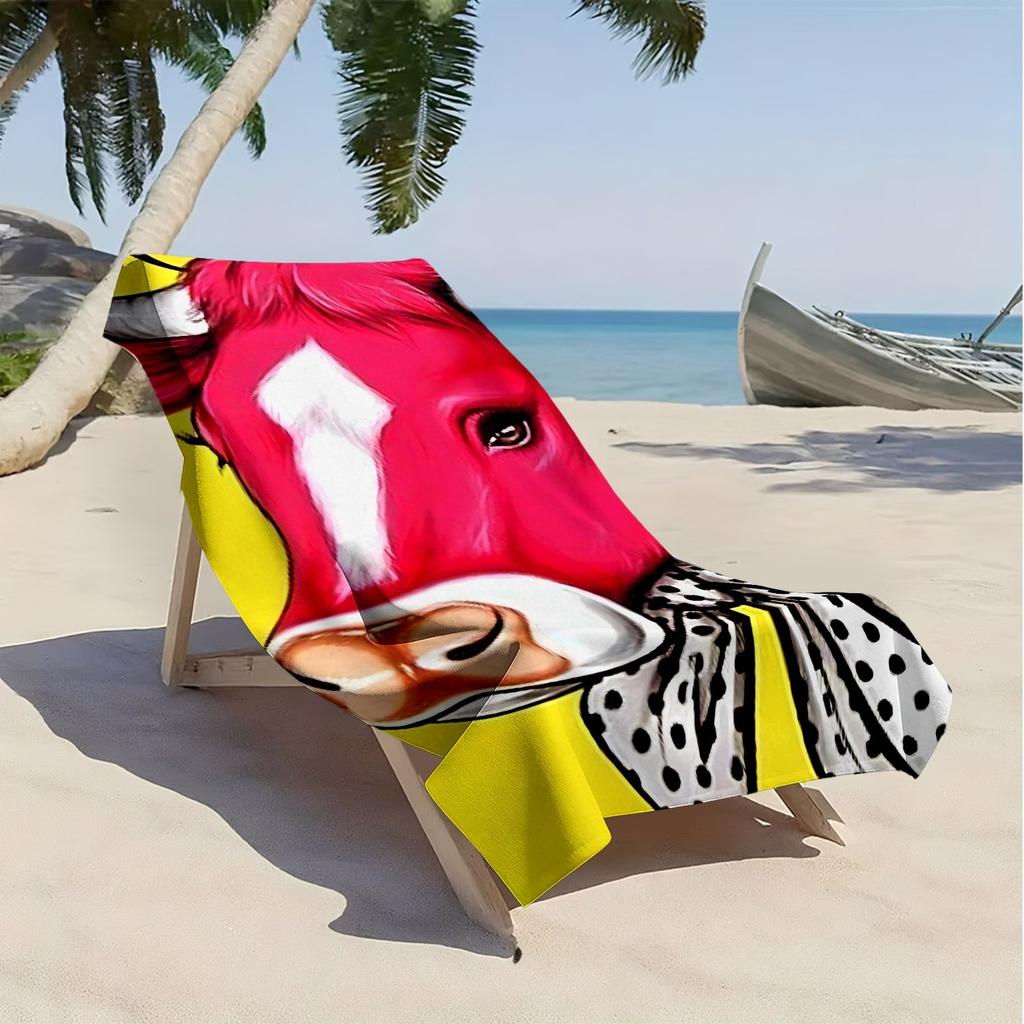Pop style pink cow theme polyester microfiber beach towel is highly absorbent, suitable for swimming and beach outings