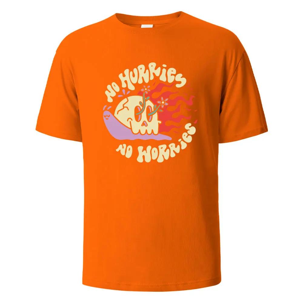 Printed T-shirts For Men No Hurries No Worriew 100% Cotton Summer Breathable Comfortable Tops Short-Sleeved O-neck Men Clothing