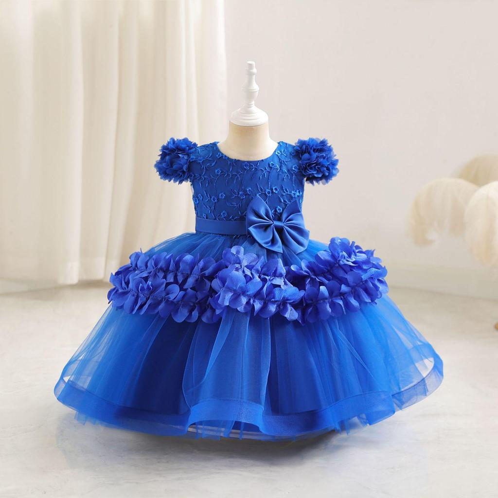 Girls' First Birthday Princess Bow Dress - Floral Mesh Summer Style