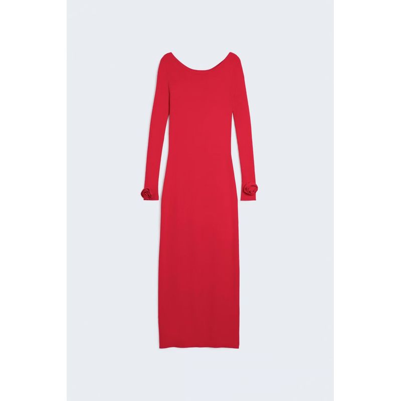 

Lim * E Russian Word Collar Spring and Autumn Red Slim fit Knitted dress Long dress Red XL
