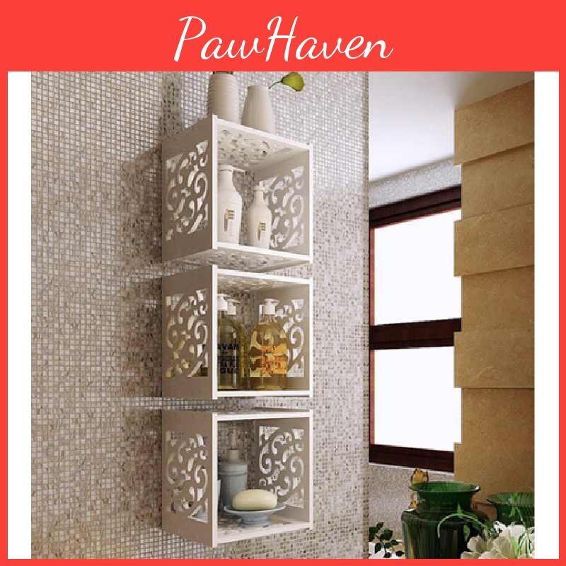 Organizador de Parede Criativo com Painéis de Madeira para Armazenamento e Decoração de Quarto