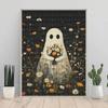 DIY Diamond Painting Kit Cute Ghost Holding Flowers Pattern 5D Full Drill Canvas Art Creative Craft Gift for Girls and Adults