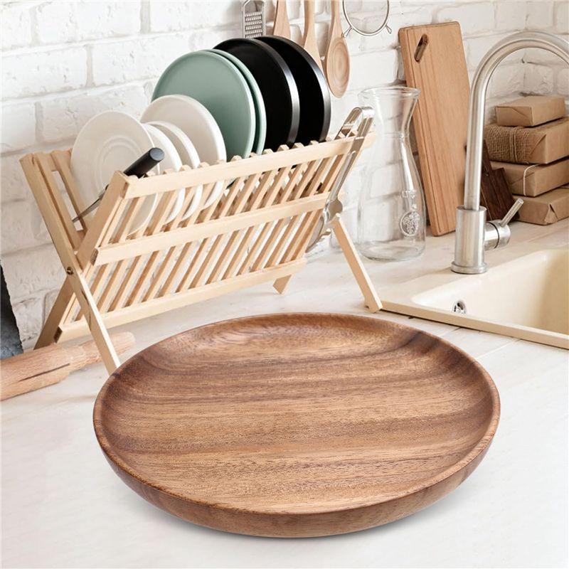 J1UL1N Round Solid Wood Board Whole Acacia Wood Fruit Plate Wooden Saucer Tea Plate Dessert Dinner Breakfast Plate