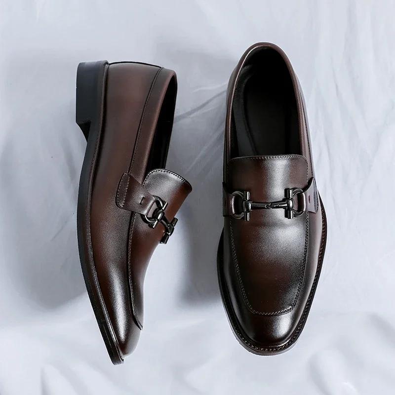 Fashion New Men High Quality Genuine Leather Designer Shoes Formal Oxfords Footwear Antiskid Driving Party Dating Business Work Loafers