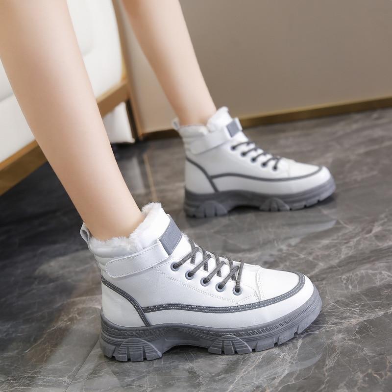 Ladies Casual Shoes Lace-up Sneakers Thick-soled Flat Snow Boots Winter Women Boots Warm Plush Women's Shoes Zapatos Mujer