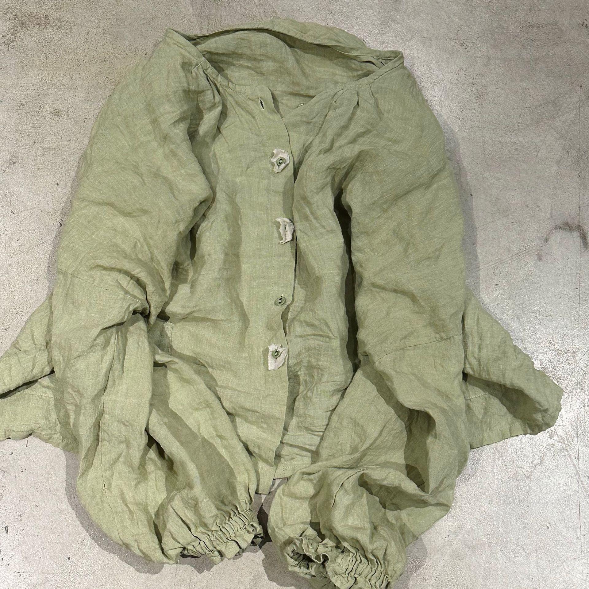 

Johnature Женские винтажные рубашки топы пэчворк на пуговицах с круглым вырезом с длинным рукавом однотонные блузки осенние рубашки One Size светло-зеленый