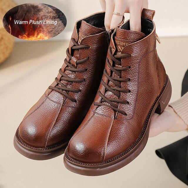 

Женские ботильоны из натуральной кожи, теплые зимние ботинки martin из натуральной кожи, модная женская обувь, ботинки, обувь на среднем каблуке 37