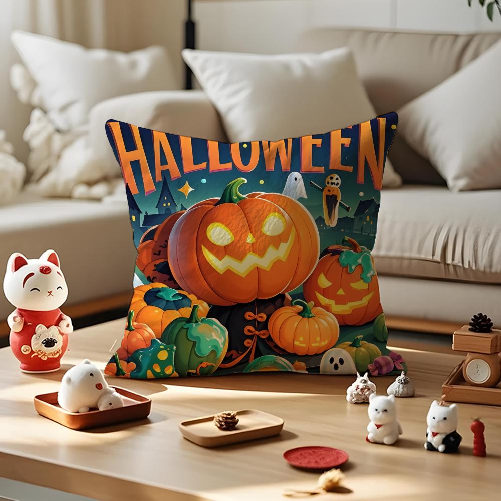 Halloween Cushion Cover Anti-dustmite Pillowcase Invisible Zipper Silky Short Plush Sofa Cushion Cover