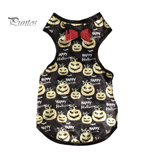 Dog T-shirt Halloween Pet Costume, Pumpkin Print Vest for Small Dogs Cats, Glitter Bow Festive Costume Tie Puppy Outfit, Cute Clothes Party