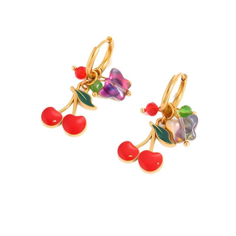 Fashion Enamel Butterfly Cherry Earrings - Luxury Country-style Ear Jewelry Design - Uncommon Gold Ear Pendants