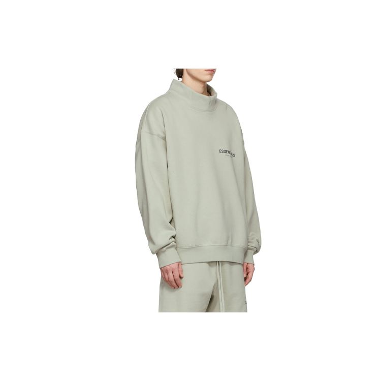 Fear of God Essentials FW21 Mock Neck Fleece Sweatshirt Unisex Tops Green Concrete FOG-FW21-110