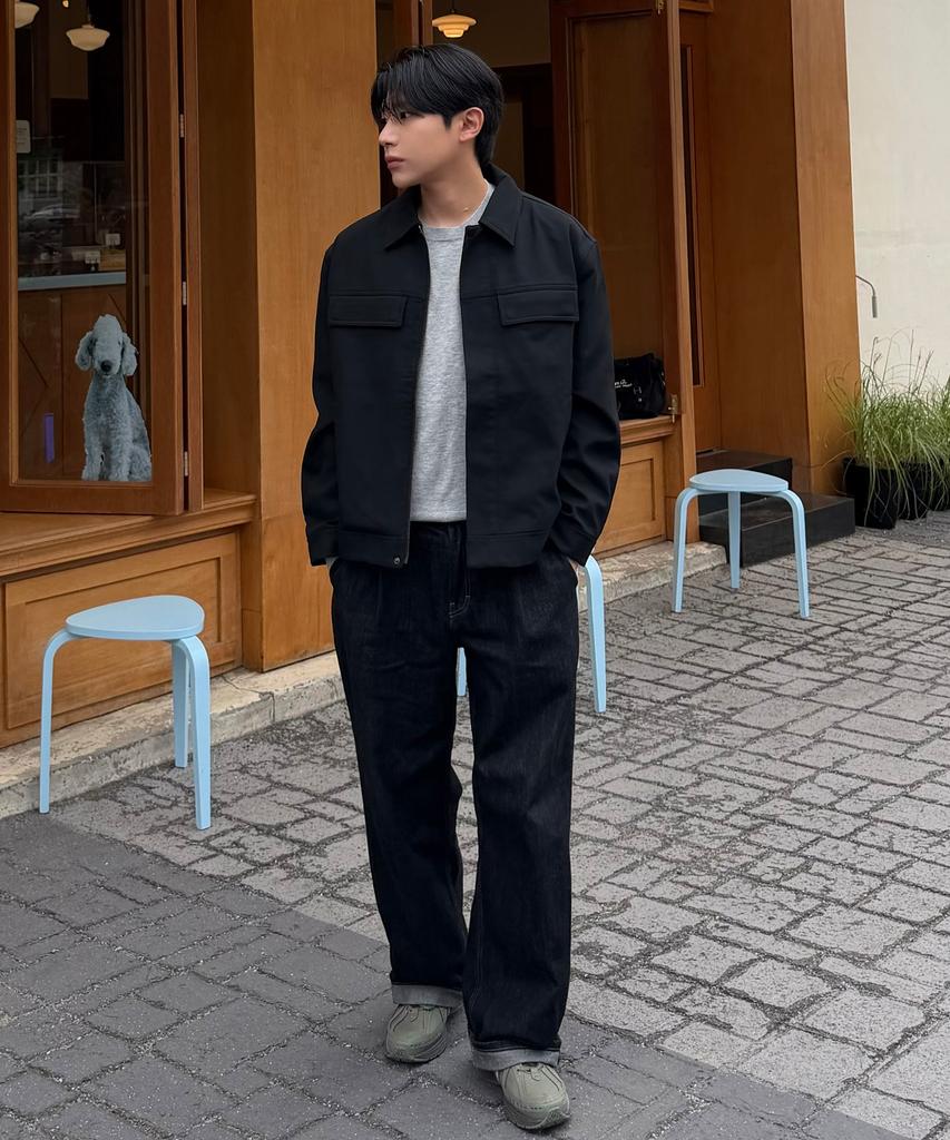MINDBRIDGE [Couture] Black Twill Zip-Up Semi-Oversized Trucker Jacket