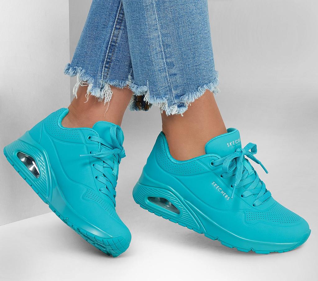Zapatillas deportivas de mujer Skechers Uno Stand On Air sneakers verdes (73690-TURQ)