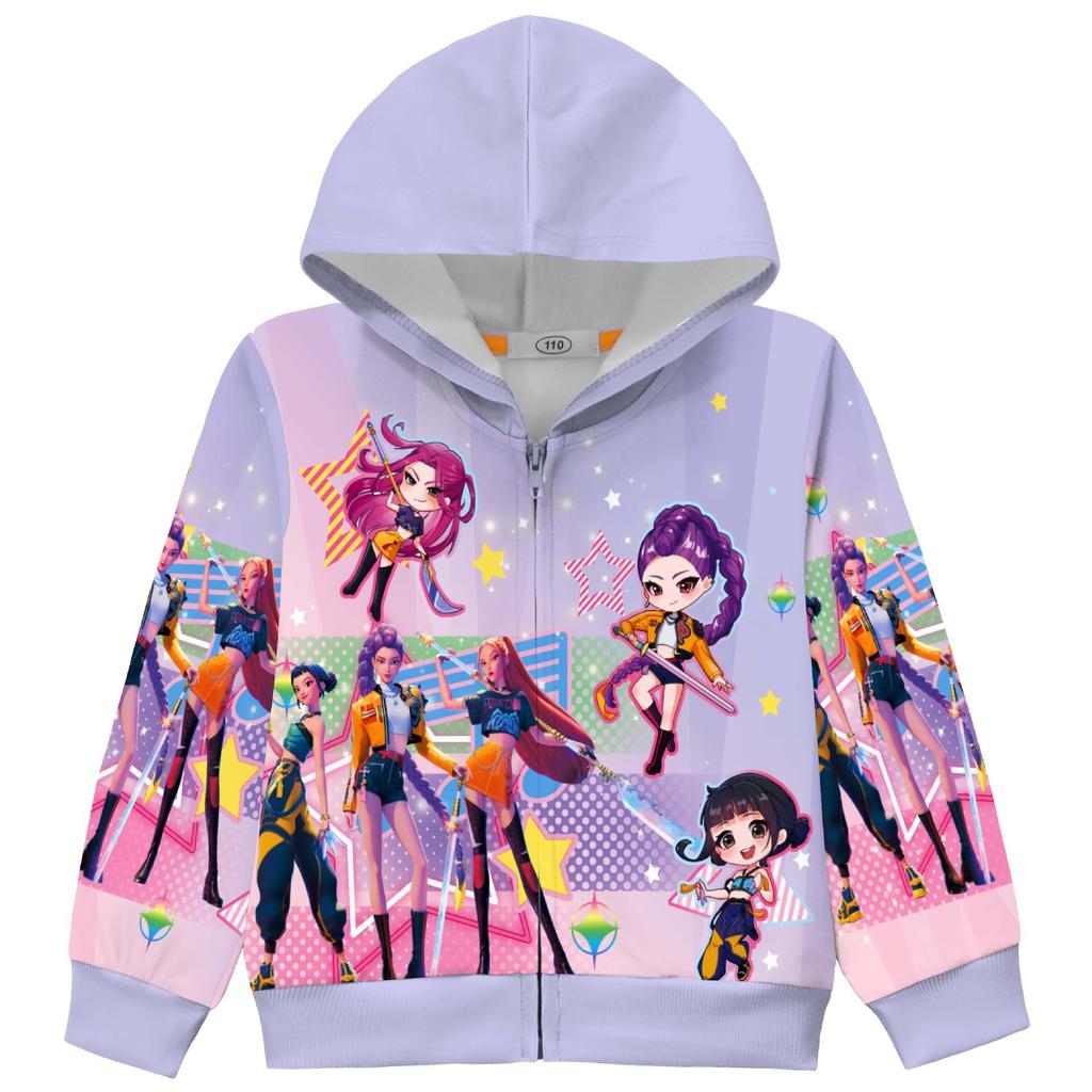 Girl Hunting Group Digital Printing Medium and Large Girls Coat Zipper Hooded Jacket