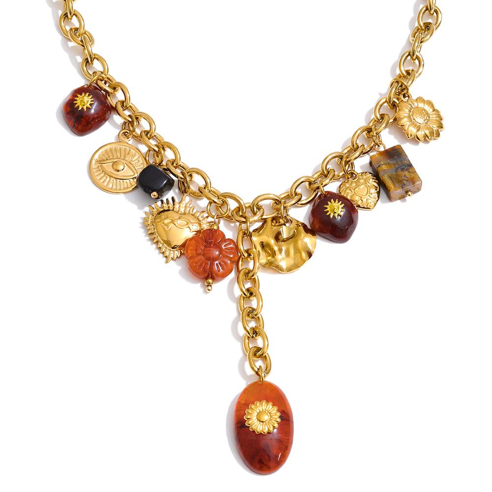

Yhpup Autumn Winter Style Resin Eye Flower Heart Drop Charm Handmade Necklace 2026 Waterproof Statement Jewelry Gift