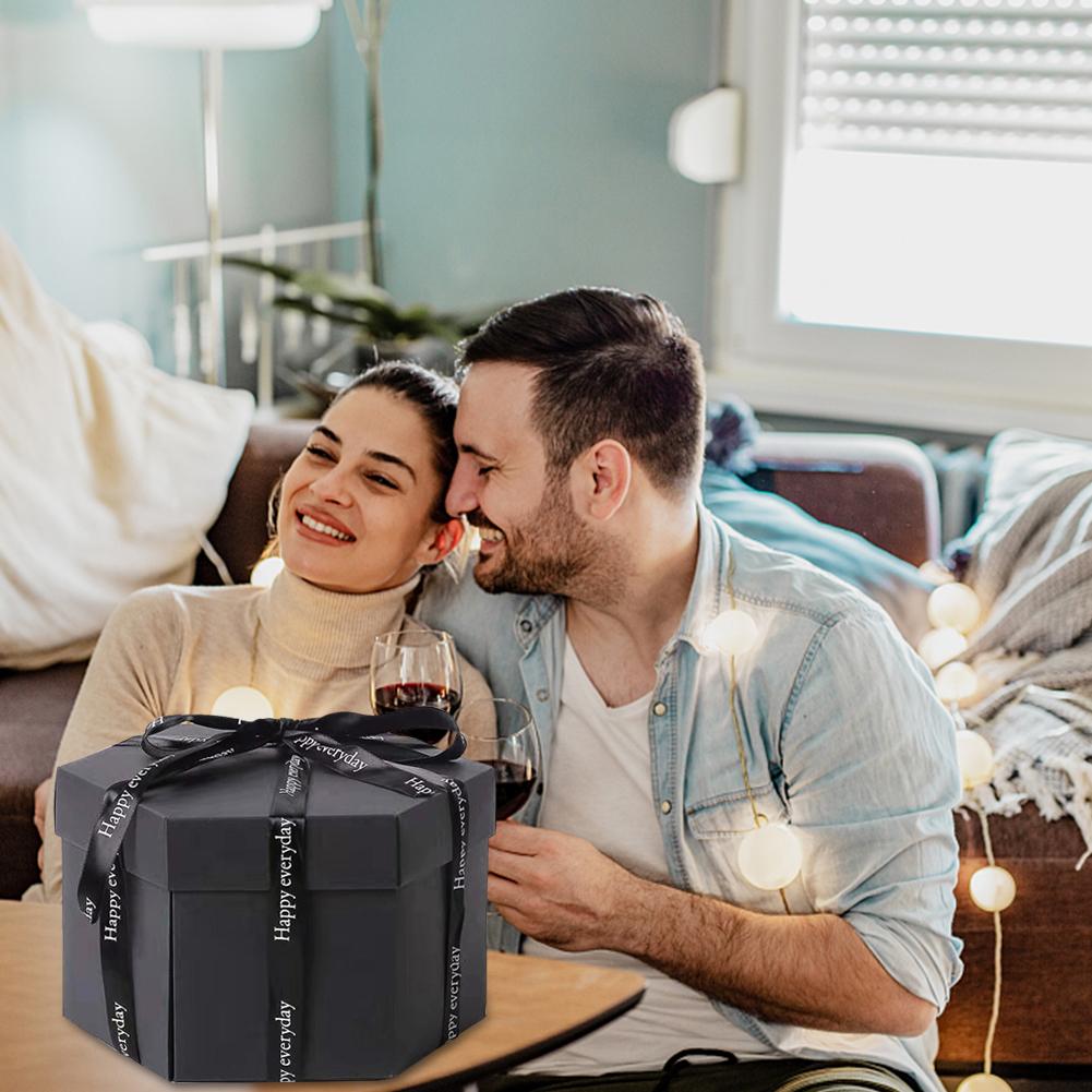 Explosive Surprise Box with Photo Album Handmade 6 Faces Explosion Gift Box Creative for Valentine Day Wedding Proposal