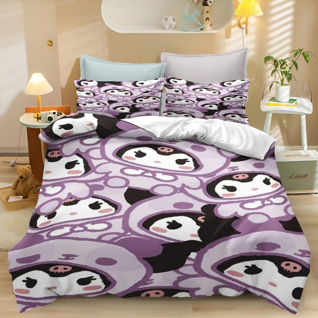 Kuromi Cartoon Bettbezug Rosa Lila Mädchen Geschenk Bettdecke Decke Wärme Kinderzimmer Bettwäsche