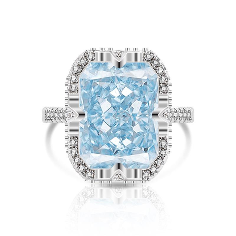 2026 Colored Treasure Ice Flower Cut Zircon Ring, European and American Fashion Luxury Inlaid Flash High Carbon Diamond Ring