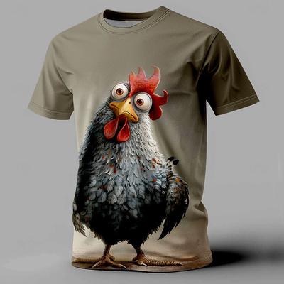 Summer Funny Men's T-Shirt Cartoon Chicken Print Short Sleeve Tops Street O-Neck Pullover Outdoor Casual Loose Men's Clothing