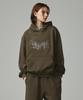 Kitty Pottery Oversized Street Lettering Embroidered Hoodie Khaki