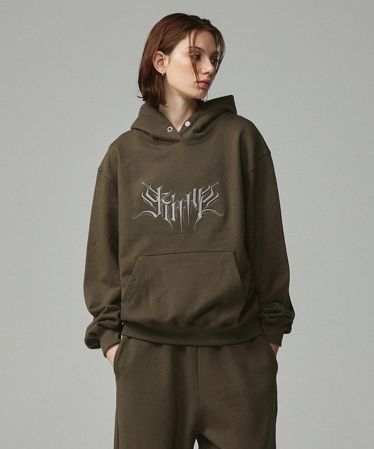 Kitty Pottery Oversized Street Lettering Embroidered Hoodie Khaki Khaki/Free