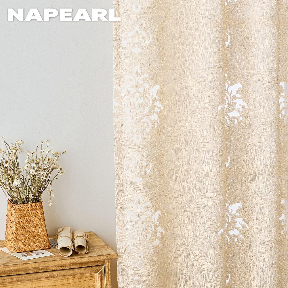Cortina transparente de tule clássico e elegante, 1 peça, estilo NAPEARL, 10% blackout, versátil, jacquard, para cozinha, sala de estar, quarto, varanda, janela, decoração de casa