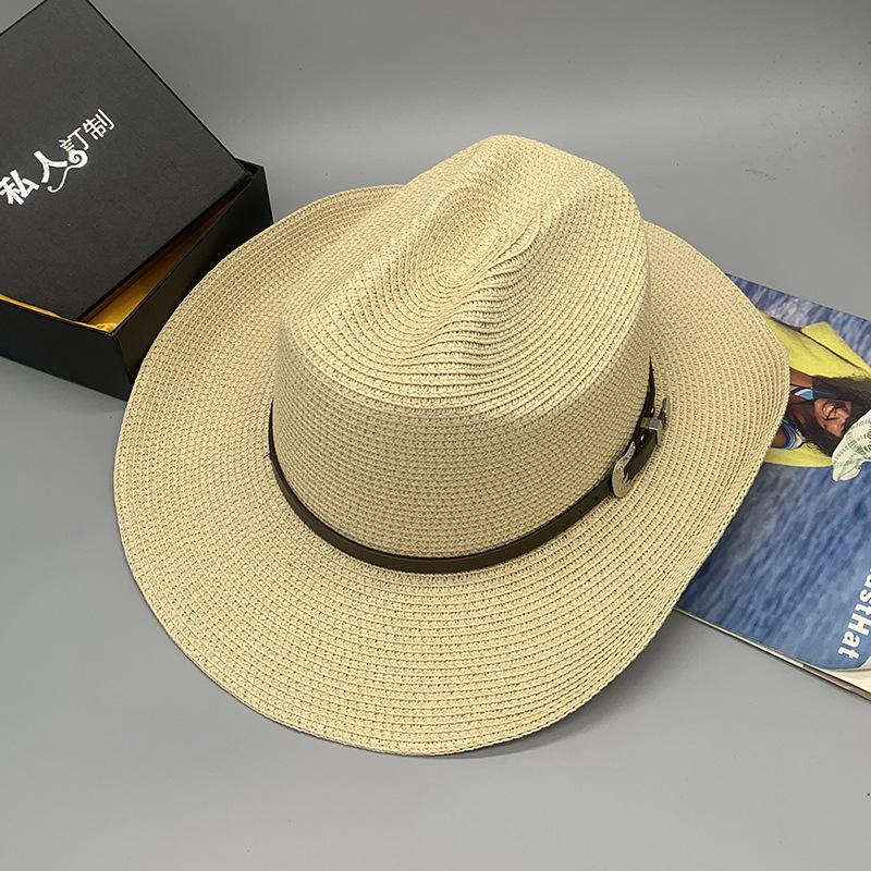 Spring And Summer Men'S Sunscreen Cowboy Hats, Holiday Style Straw Hats, Foldable Straw Hats For Children