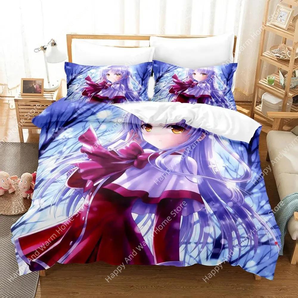 3D Print Anime Angel Beats Beding Set Soft Duvet Cover Bed Linen Set Comfortable Quilt Cover Pilowcase Warm Comforter King Quen Sized Dimensions Young