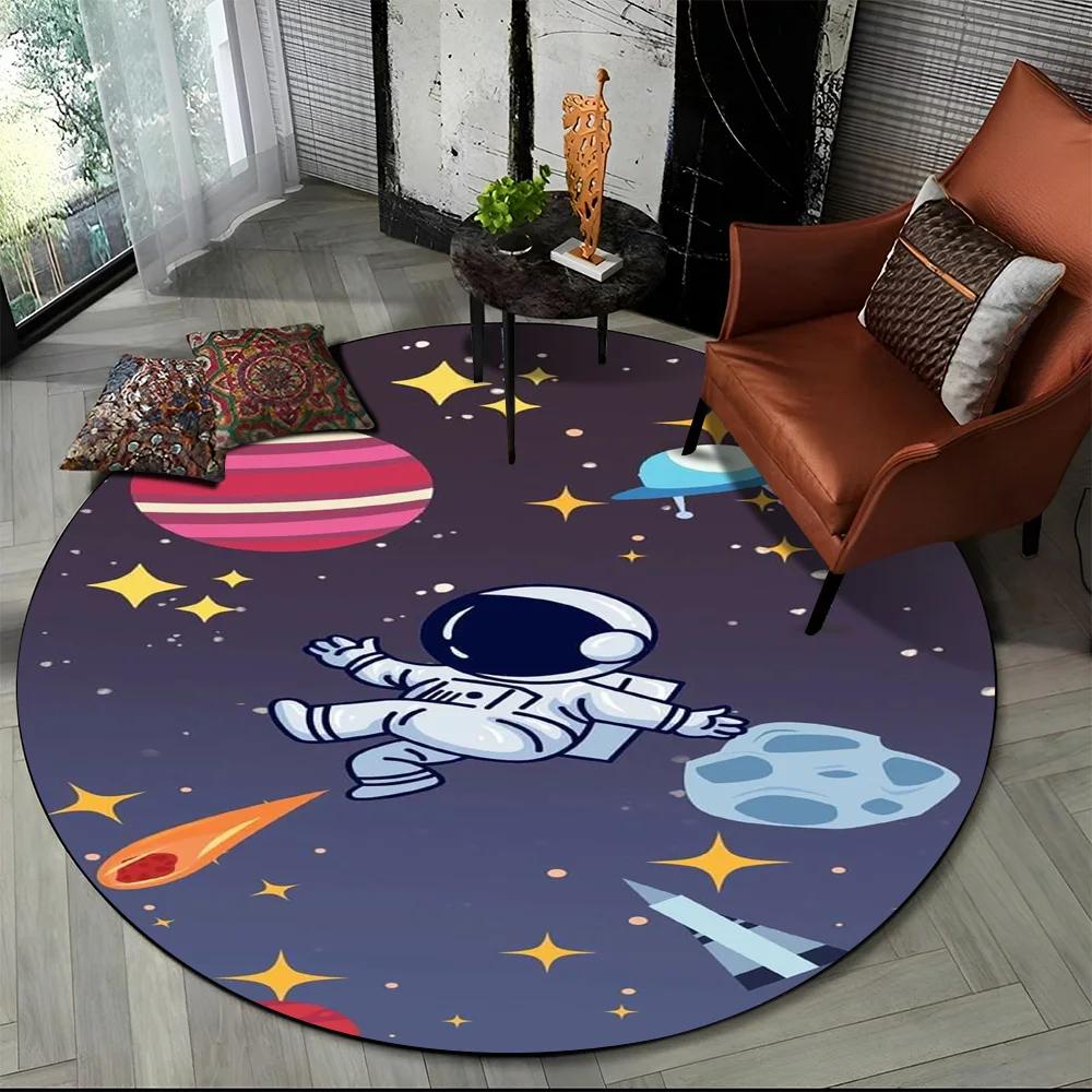 3D Astronaut Space Cartoon Round Carpet Rug for Living Room Bedroom Child Playroom Chair Decor,Pet Area Rug Non-slip Floor Mat