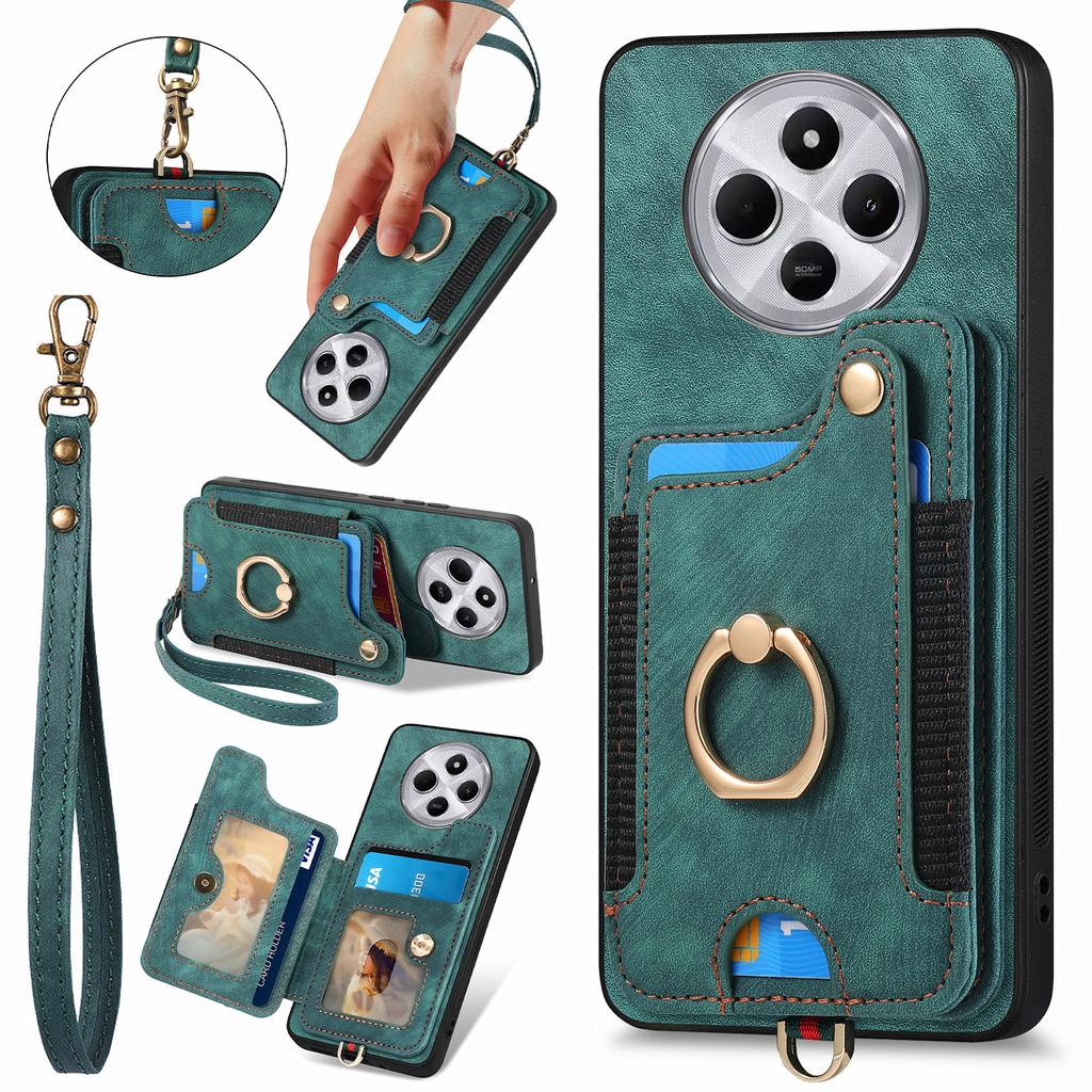 RFID Blocking Case For Xiaomi Redmi 14C 4G/14R 5G/Poco C75 4G Handbag Leather+TPU Phone Cover Card Slots,Ring Holder