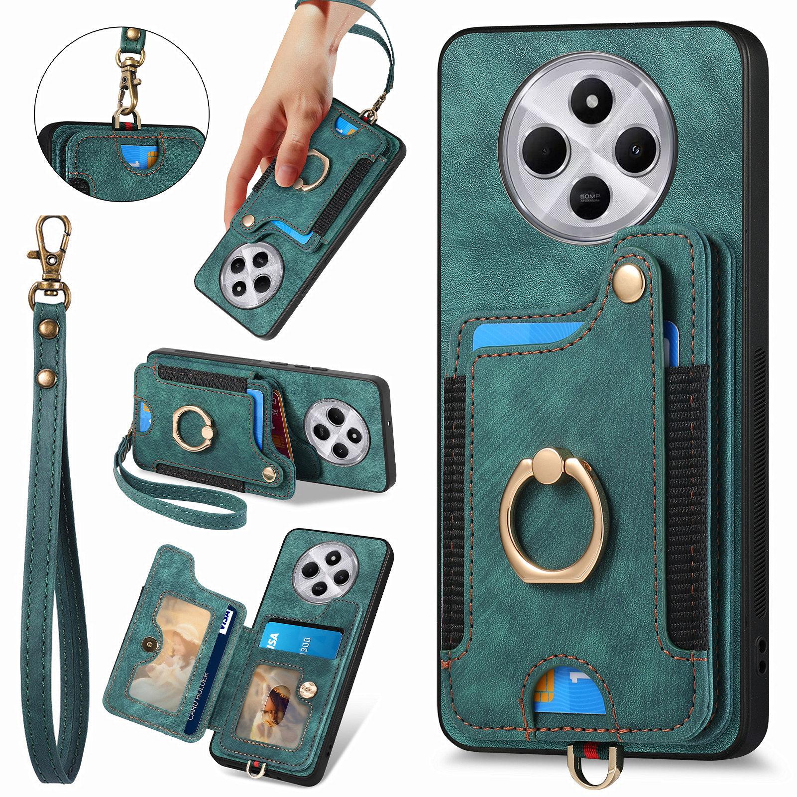

RFID Blocking Case For Xiaomi Redmi 14C 4G/14R 5G/Poco C75 4G Handbag Leather+TPU Phone Cover Card Slots, Ring Holder D