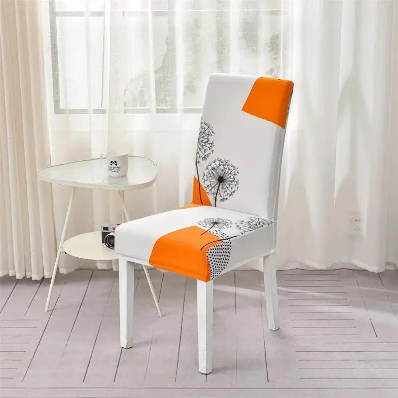 Printed Stretch Chair Cover For Dining Room Office Banquet Kitchen El Chair Protector Elastic Removable Anti-Dirty Seat Cover