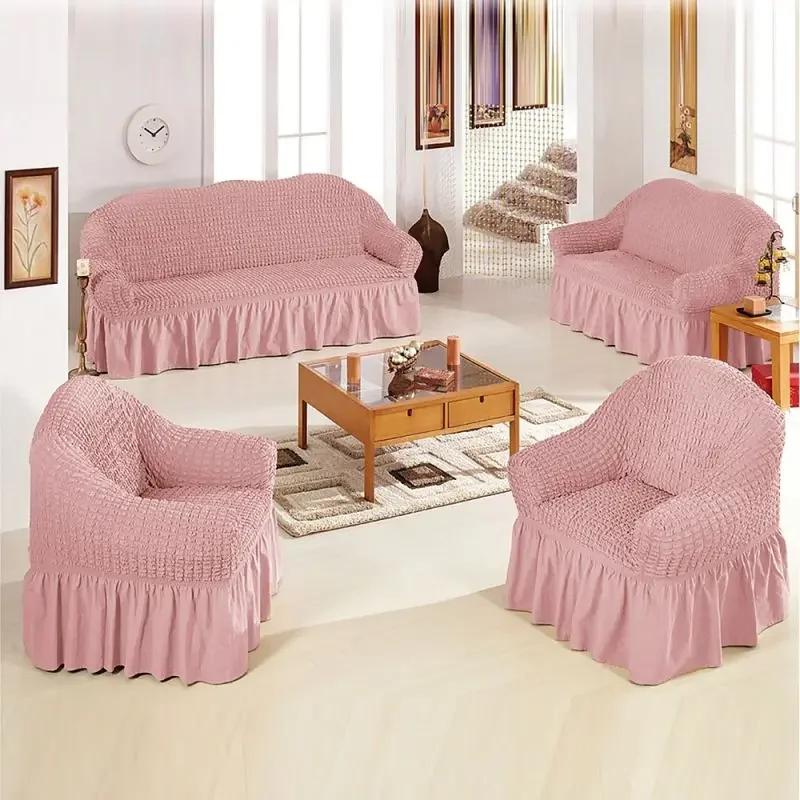 Fabric Skirt 1/2/3/4 Seater Sofa Cover 90-360cm Full Package Single Universal Elastic Sofa Slipcovers French Rustic Four Seasons