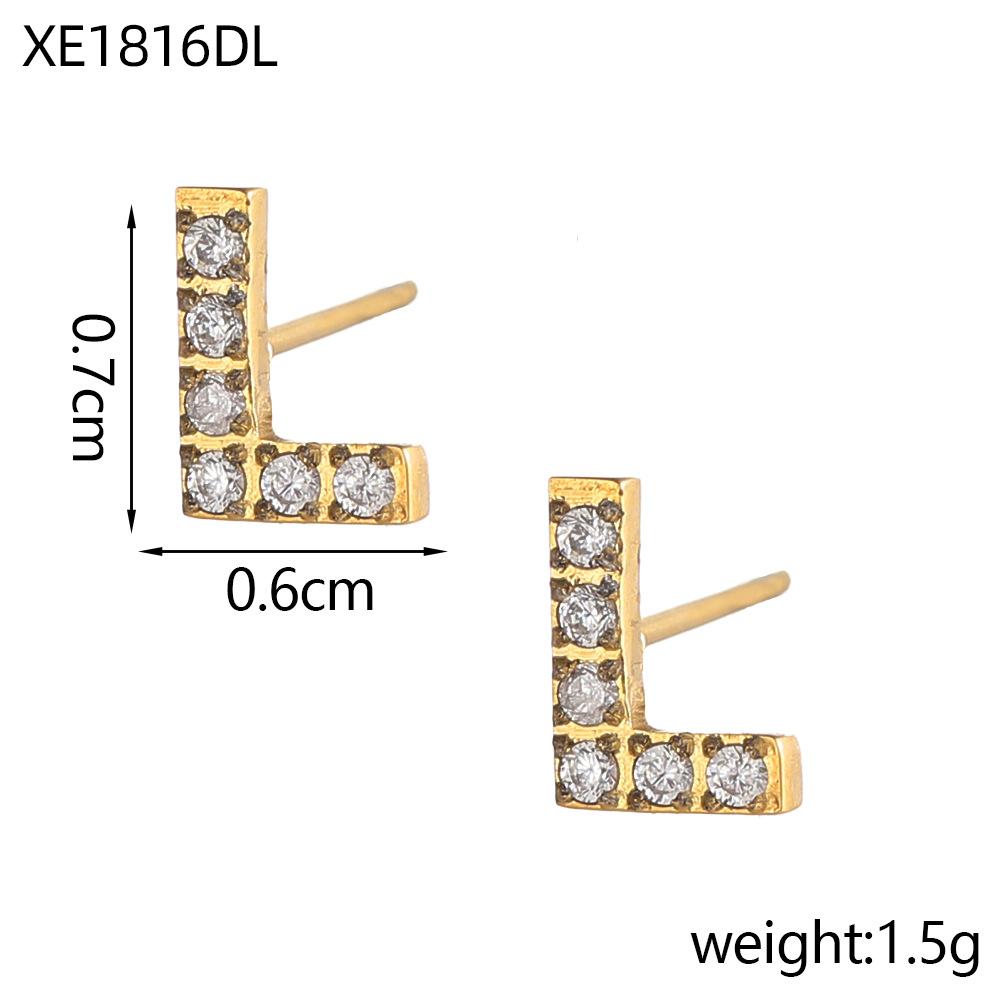 CARLIDANA A-Z Alphabet Initial 26 Letter Stainless Steel Gold Plated Cubic Zircon Paved Fashion Jewelry CZ Stone Stud Earring