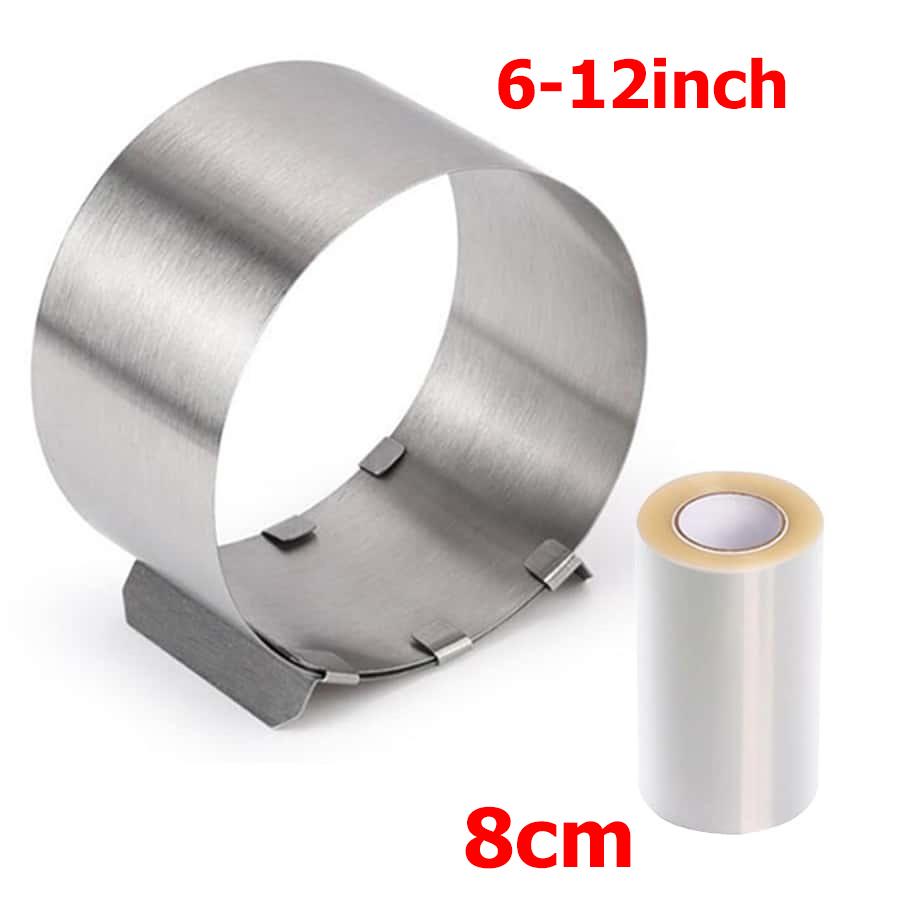 

1pc 6-12inch Adjustable Stainless Steel Cake Baking Ring with 8/10cm Transparent Cake Collar Kitchen Dessert Making Tools