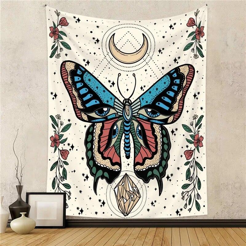 Psychedelic Butterfly Tapestry Wall Hanging Cloth Bohemian Witchcraft Hippie Aesthetic Dorm Home Decor