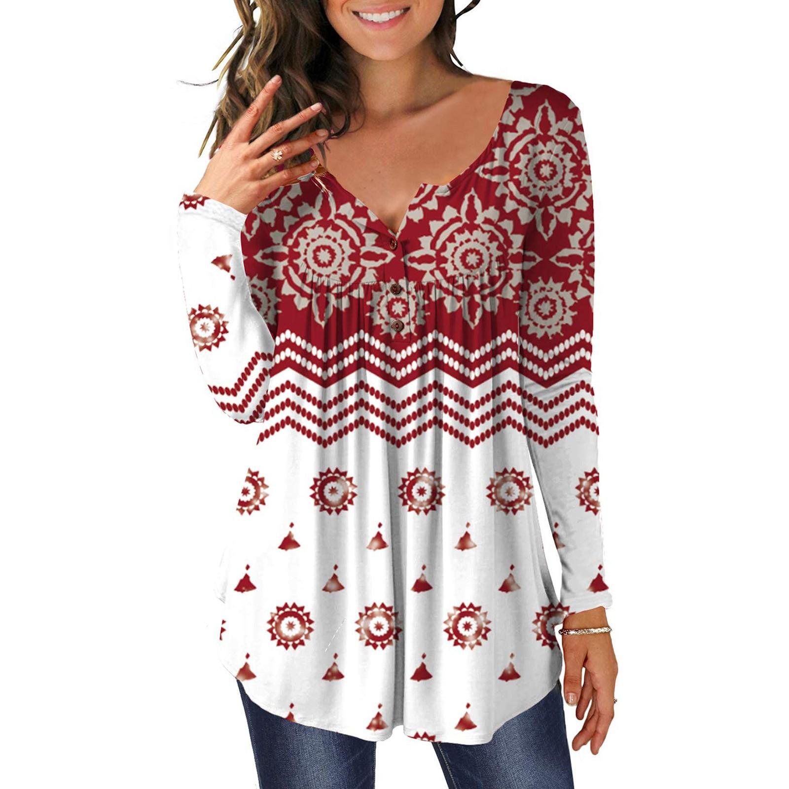 

Модный женский топ с асимметричным подолом и круглым вырезом на пуговицах с длинным рукавом XXL красный