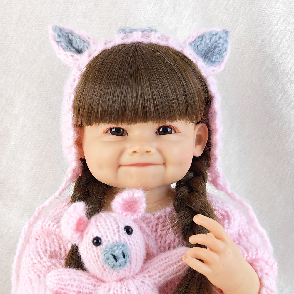 Adorable Pig Sweater Set for 55cm Realistic Doll - DIY Hairstyle & Dress-up Companion Gift