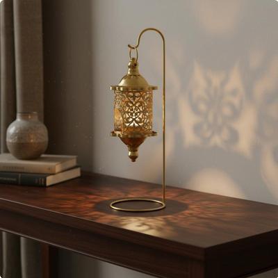 Hanging Candle Lantern with Stand Wrought Iron Baroque Style Romantic Atmosphere Hollow