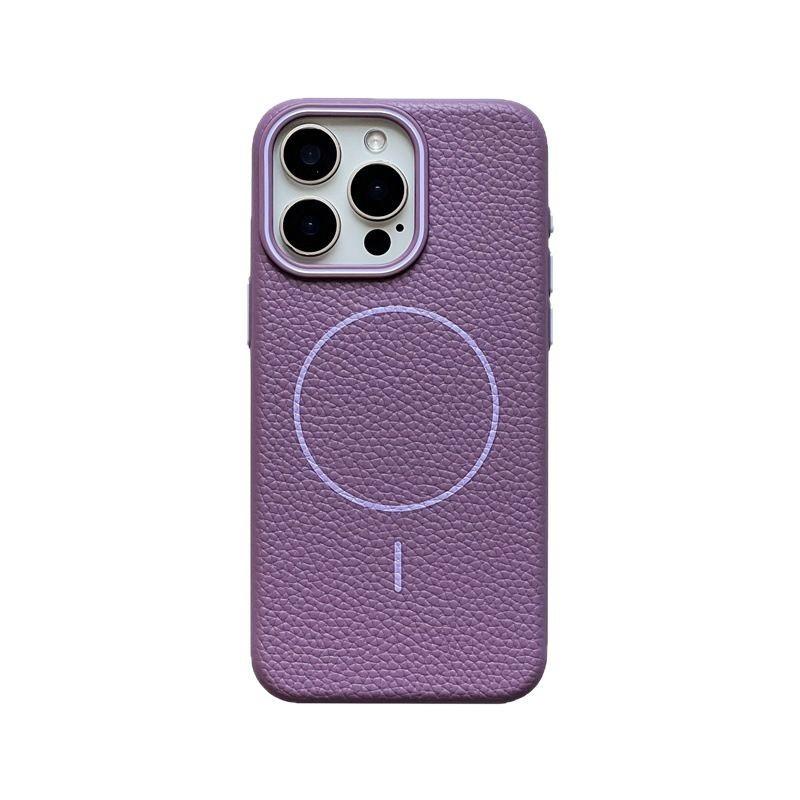 Applicable To Apple 16PRO Lychee Pattern TPU Mobile Phone Case Thin Circle Magnetic Leather IPhone 15 Matte Protection Case