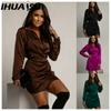Women's Fashion Autumn Winter Solid Color Print Long Sleeve POLO-Neck Casual Dresses