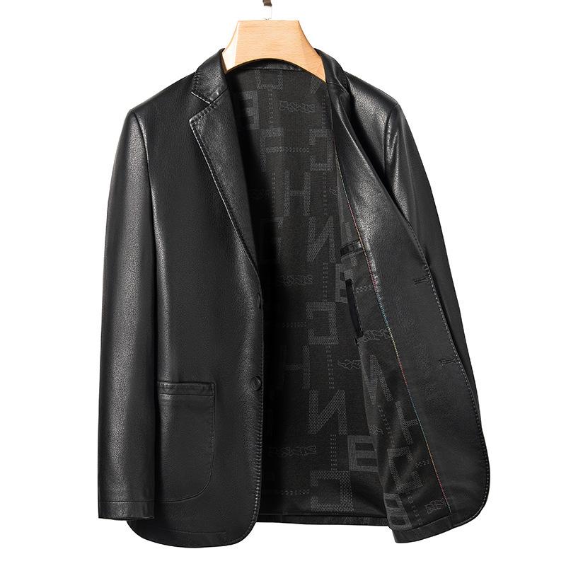 Spring and Autumn Suit Collar Men's Leather Jacket Business Casual Sheepskin Middle-aged Leather Jacket